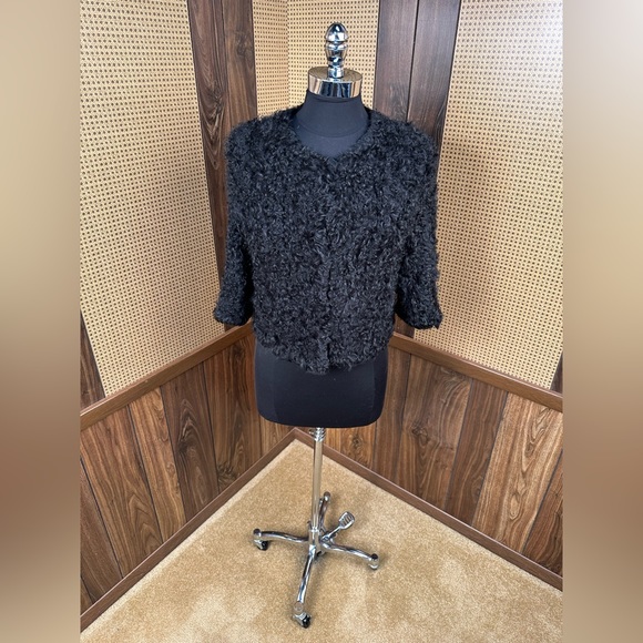 Byte By Giuliana Teso Black Curly Lamb Fur Jacket Coat 40 - Picture 1 of 12